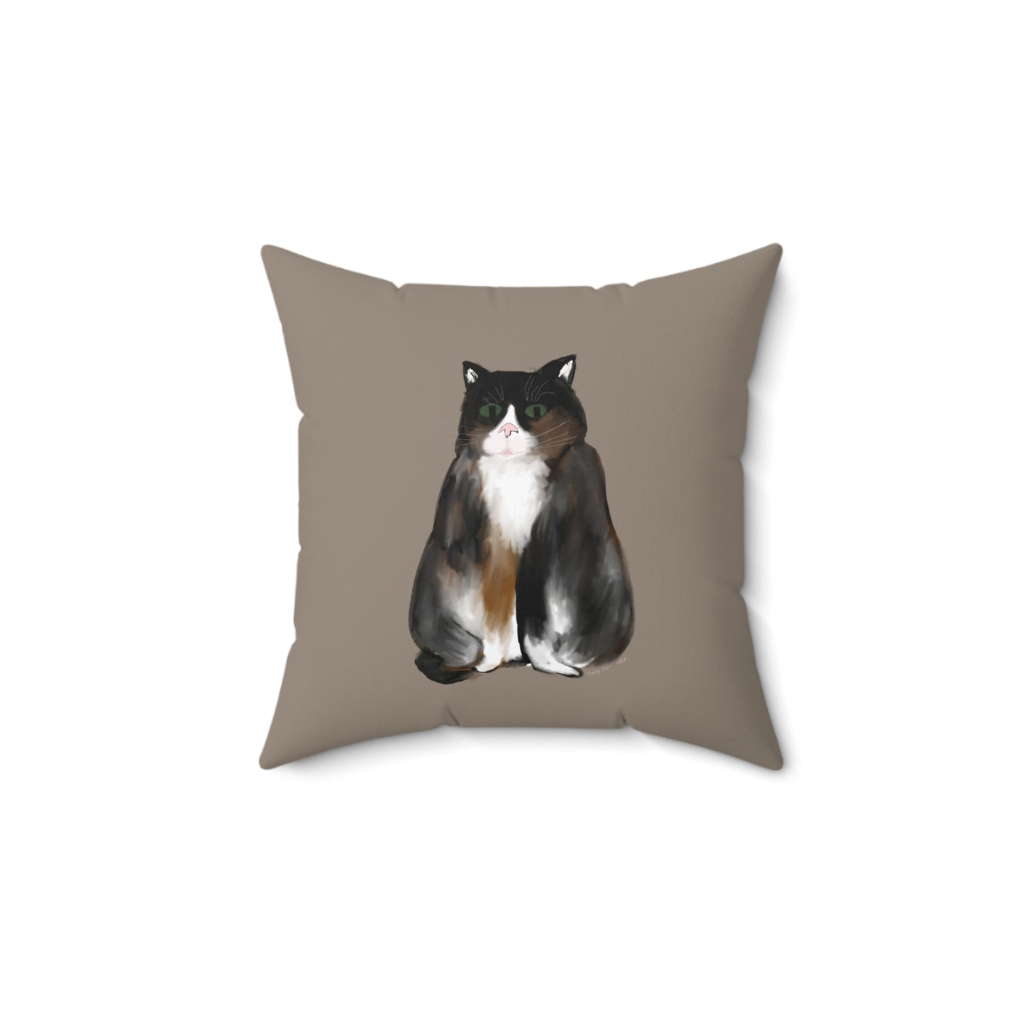 Scribble Cats 3 Calicos - Taupe - Spun Polyester Square Pillow