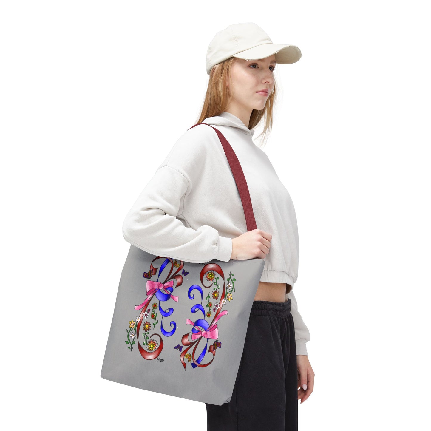 Garden Ribbons Tote Bag with Ribbon Design, Stylish Shopping Bag, Personalized Gifts, Market Tote, Eco-Friendly Carryall