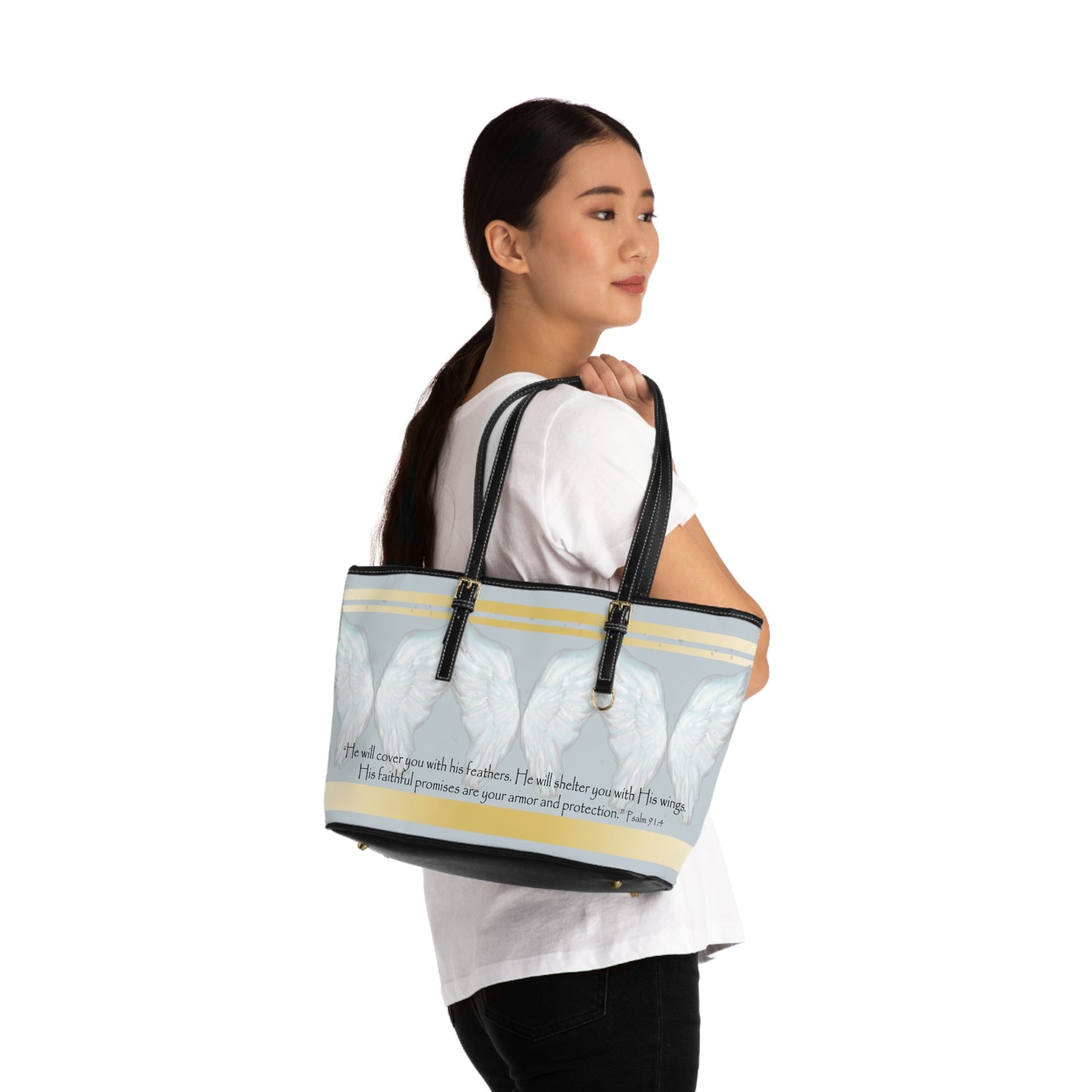 Inspirational PU Leather Shoulder Bag with Angel Wings and Bible Verse