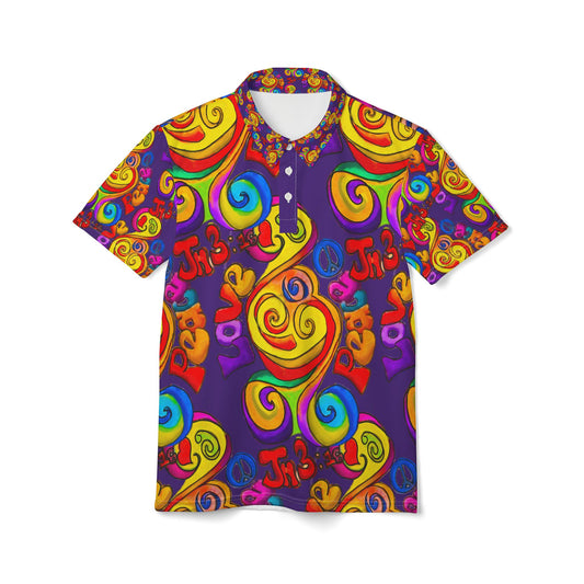 Peace and Love Purple Unisex Polo Shirt (AOP)