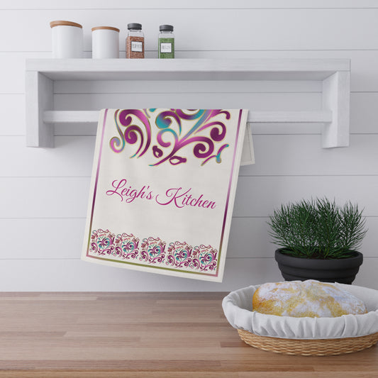 Personalized Kitchen Tea Towels, Charming Décor for Home Cooking, Perfect Housewarming Gifts, Leigh's Kitchen Design, Colorful Floral [...]