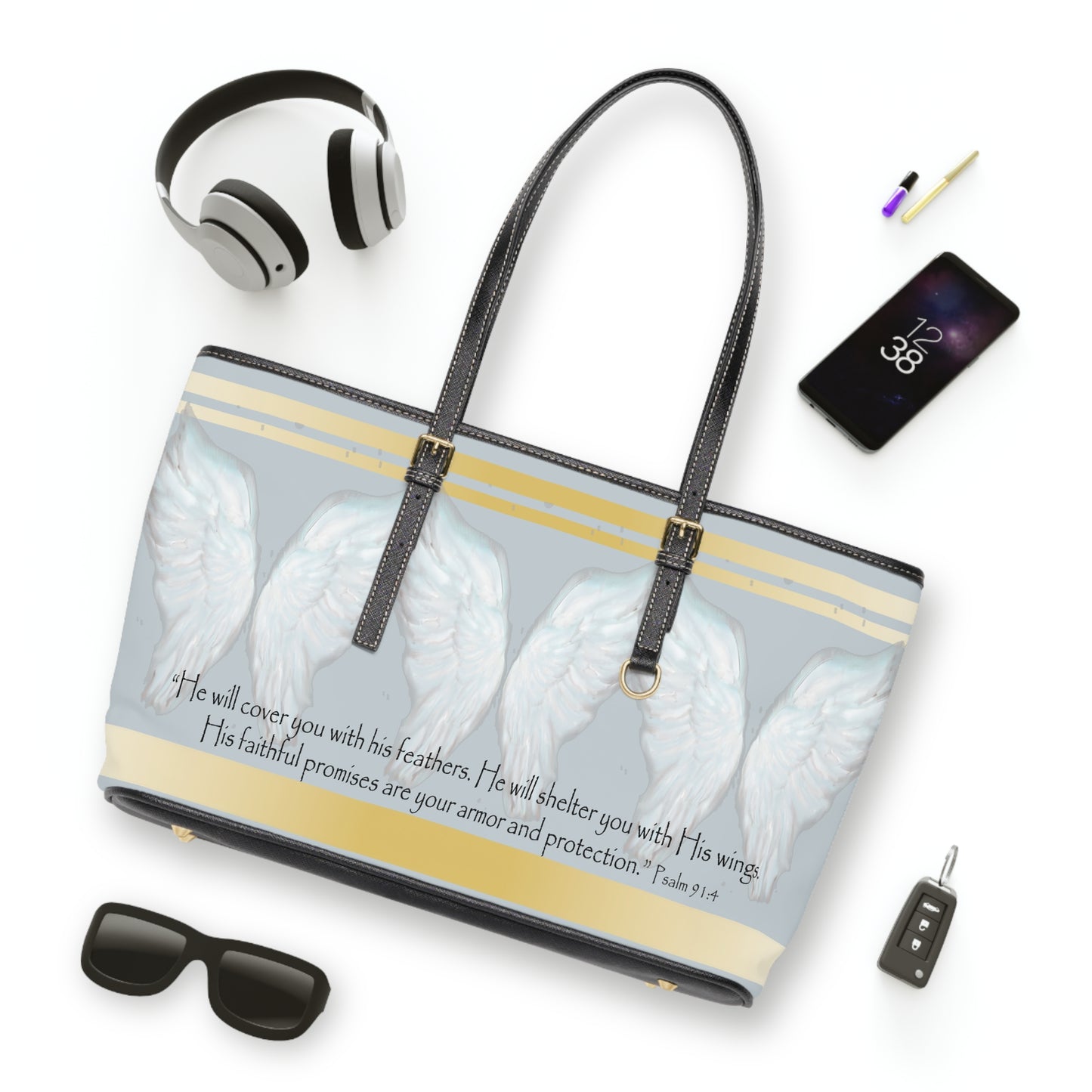 Inspirational PU Leather Shoulder Bag with Angel Wings and Bible Verse