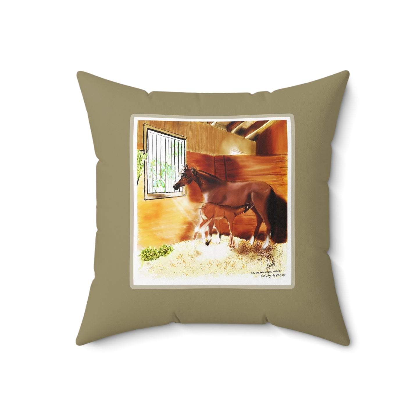 Mare & Foal (framed) Spun Polyester Square Pillow