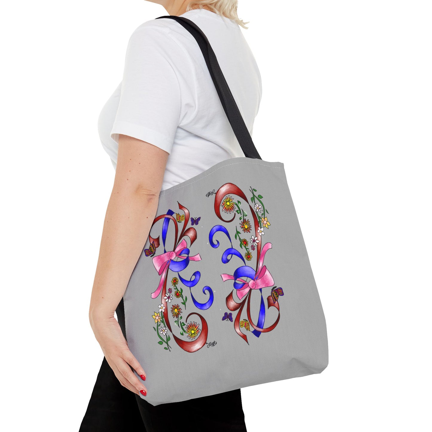 Garden Ribbons Tote Bag with Ribbon Design, Stylish Shopping Bag, Personalized Gifts, Market Tote, Eco-Friendly Carryall