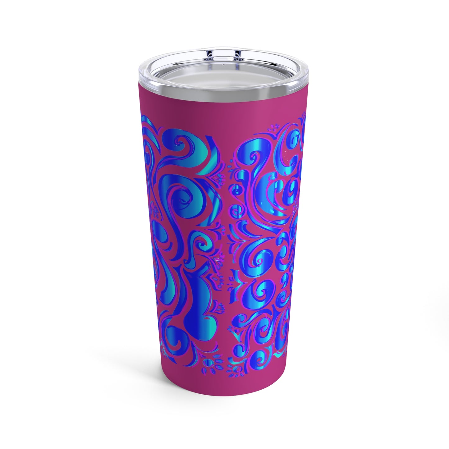 Tumbler 20oz Tooled Leather Blue on Hot Pink