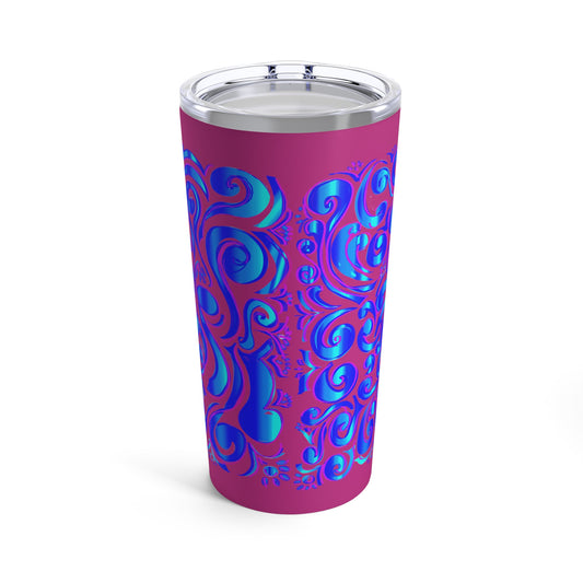 Tumbler 20oz Tooled Leather Blue on Hot Pink