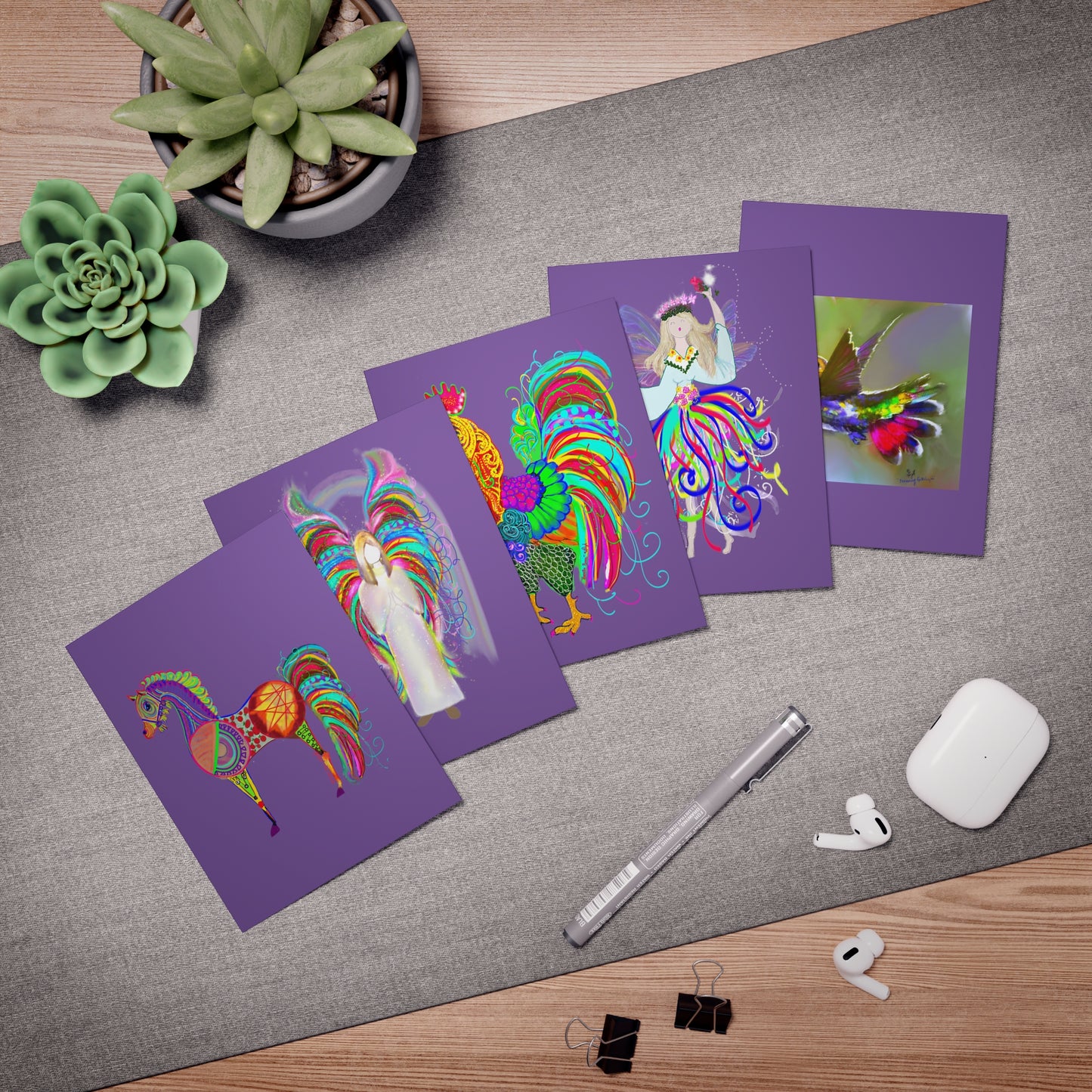 Dancing Colors Note Cards (5-Pack-Purple)