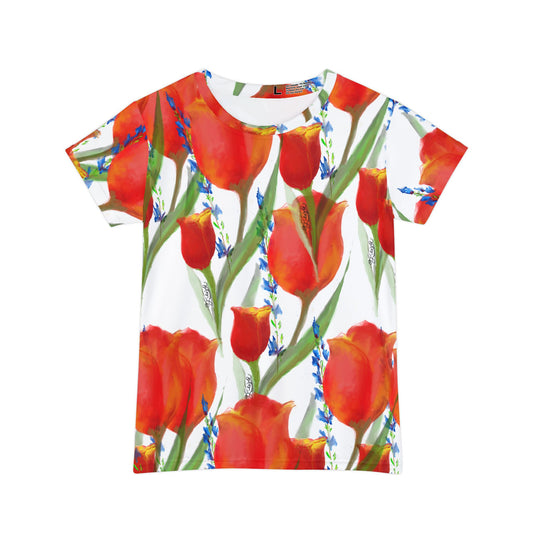Tulips and Dragons Women's Short Sleeve Shirt - Vibrant Tulip Design for Spring Style