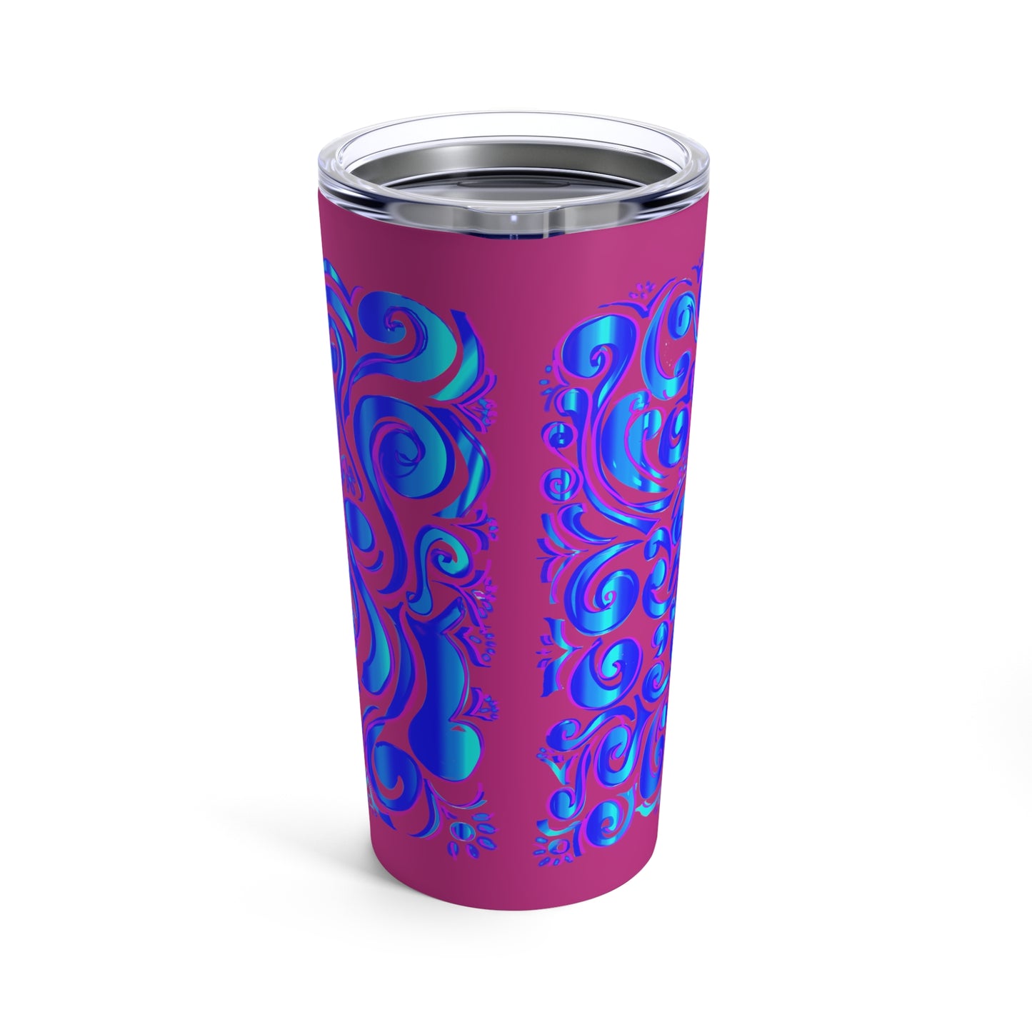Tumbler 20oz Tooled Leather Blue on Hot Pink