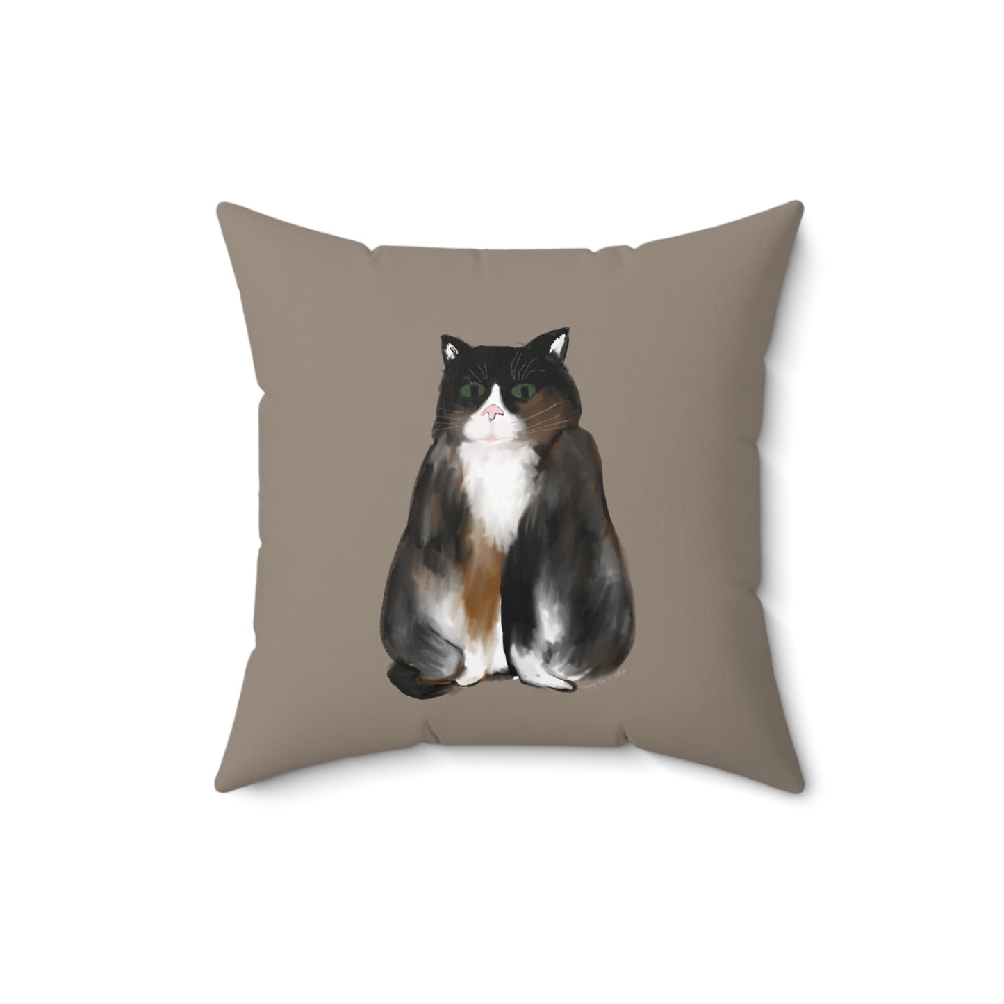 Scribble Cats 3 Calicos - Taupe - Spun Polyester Square Pillow