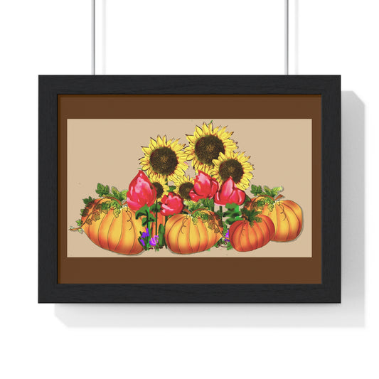Autumn Harvest Framed Poster | Fall Decor, Pumpkin Art, Sunflower Wall Art, Thanksgiving Decoration, Rustic Home Decor