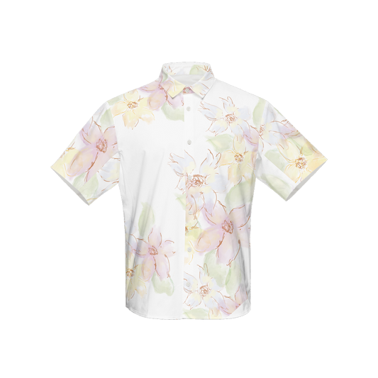 Dainty Flowers Women's Short-Sleeve Button-Up Shirt-Cotton Feel
